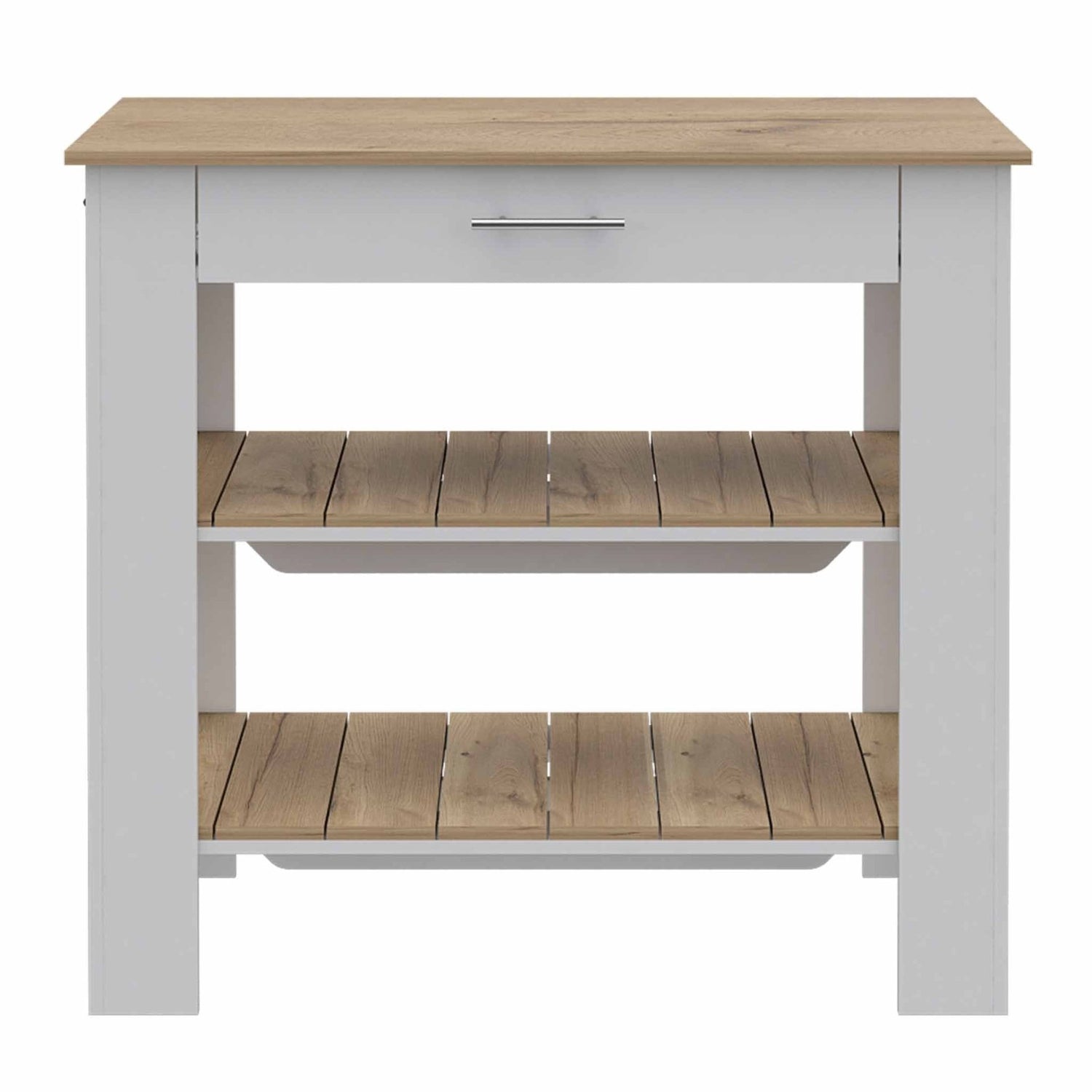 Delos 40 Kitchen Island, Two Shelves, One Drawer, Four Legs - Ethereal Company