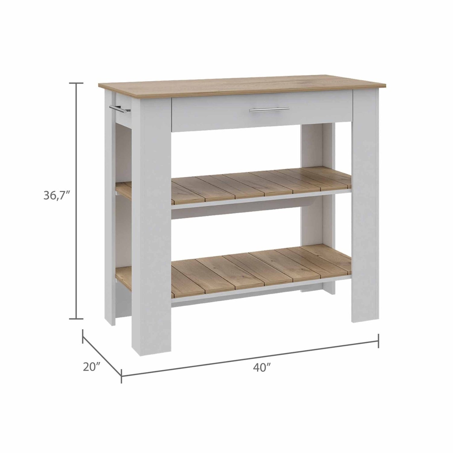 Delos 40 Kitchen Island, Two Shelves, One Drawer, Four Legs - Ethereal Company