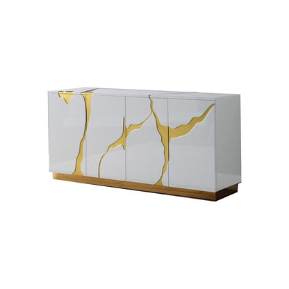 Domitianus Wood Sideboard with Gold Accents in White - Ethereal Company