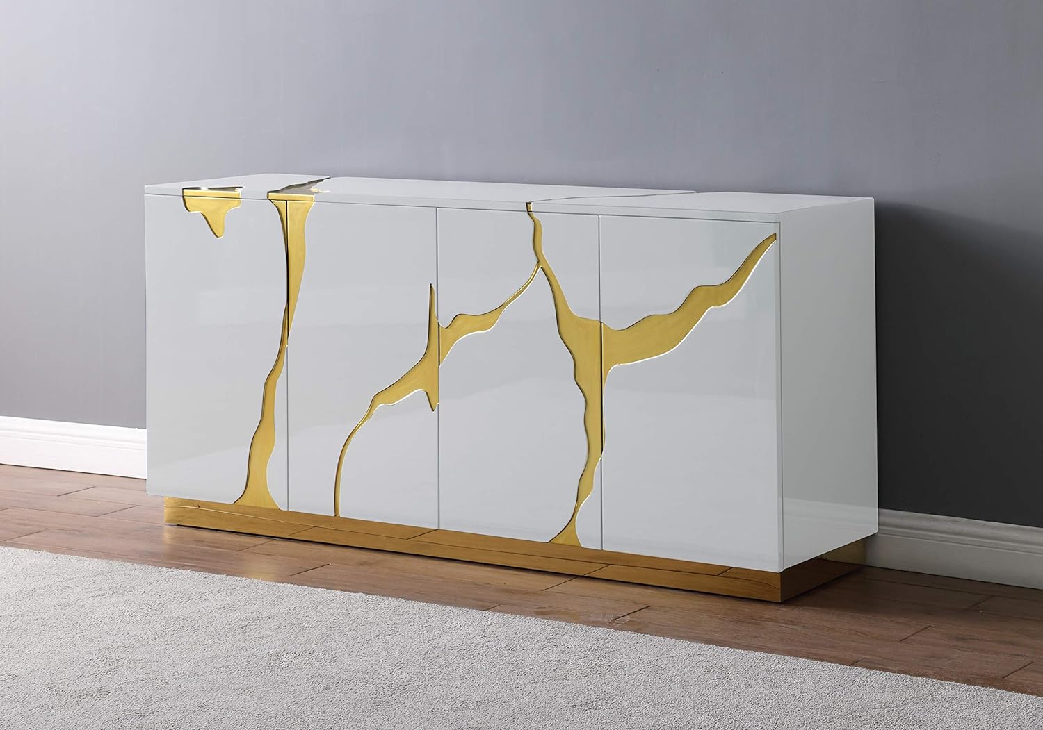 Domitianus Wood Sideboard with Gold Accents in White - Ethereal Company