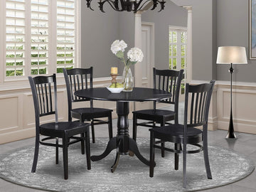 Dublin Drop Leaf Dining Table / 4 Black Solid Wood Chairs - Ethereal Company