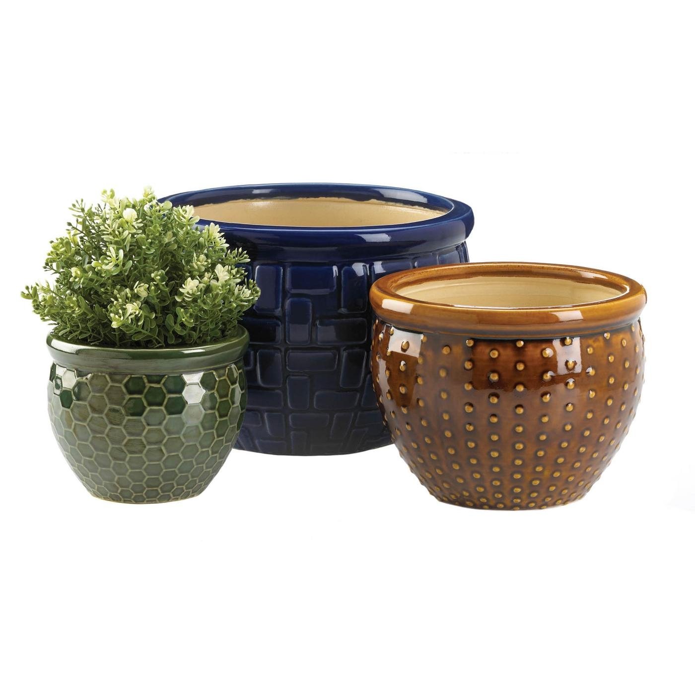 Embossed Multi-Color Ceramic Planter Set - Ethereal Company