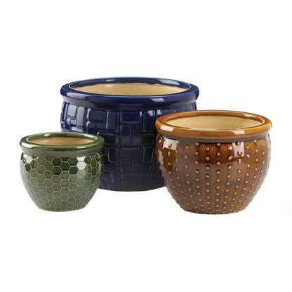 Embossed Multi-Color Ceramic Planter Set - Ethereal Company
