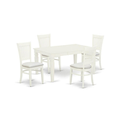 Evelyn Dining Table/ 4 Dining Chairs - White/White Padded - Ethereal Company