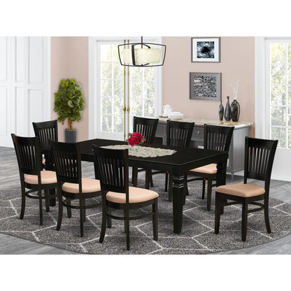 Evelyn Dining Table/ 8 Dining Chairs-Black/ Classic Taupe Padded - Ethereal Company