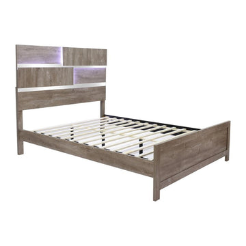 Farmhouse Panel Queen Platform Bed Headboard and Footboard Set with Lights - Ethereal Company