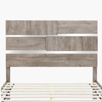Farmhouse Panel Queen Platform Bed Headboard and Footboard Set with Lights - Ethereal Company