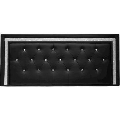 Faux Leather Full/Queen Headboard Tufted Crystal Rhinestone in Black - Ethereal Company