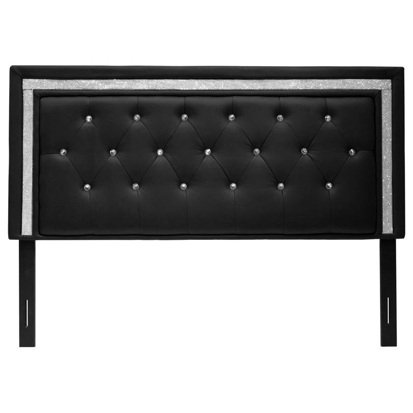 Faux Leather Full/Queen Headboard Tufted Crystal Rhinestone in Black - Ethereal Company