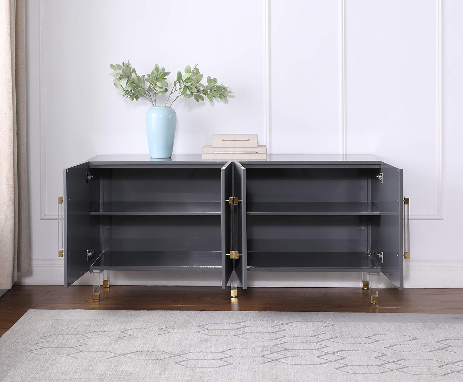 Fenella 65&quot; Modern Wood Sideboard with Gold Accent in Gray - Ethereal Company