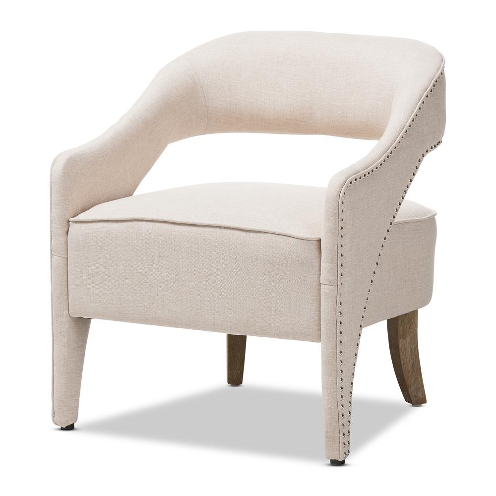 Floriane Modern and Contemporary Beige Fabric Upholstered Lounge Chair - Ethereal Company