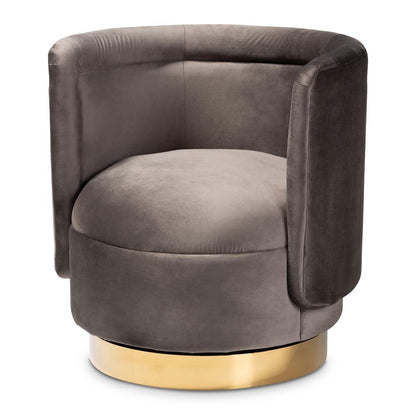 Glam and Luxe Grey Velvet Fabric Upholstered Gold Finished Swivel Accent Chair - Ethereal Company