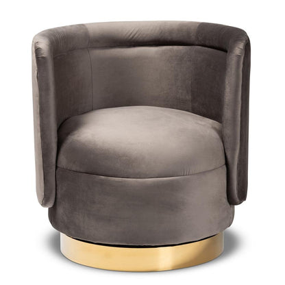 Glam and Luxe Grey Velvet Fabric Upholstered Gold Finished Swivel Accent Chair - Ethereal Company