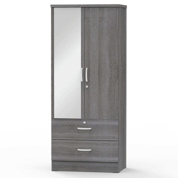 Grace Armoire Wardrobe with Mirror &amp; Drawers in Gray - Ethereal Company