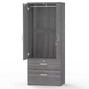 Grace Armoire Wardrobe with Mirror &amp; Drawers in Gray - Ethereal Company