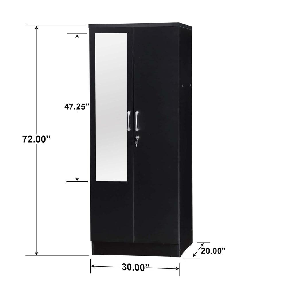 Harmony Two Door Armoire Wardrobe with Mirror in Black - Ethereal Company