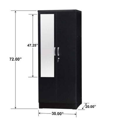 Harmony Two Door Armoire Wardrobe with Mirror in Black - Ethereal Company