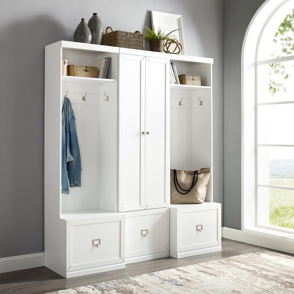 Harper 3Pc Entryway Set White - Pantry Closet &amp; 2 Hall Trees - Ethereal Company