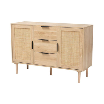 Harrison Natural Brown Finished Wood and Natural Rattan 3-Drawer Sideboard - Ethereal Company