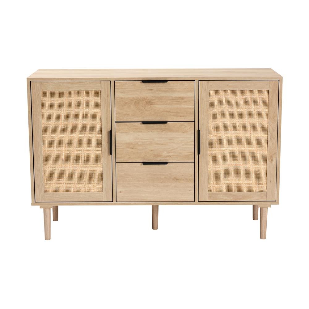 Harrison Natural Brown Finished Wood and Natural Rattan 3-Drawer Sideboard - Ethereal Company