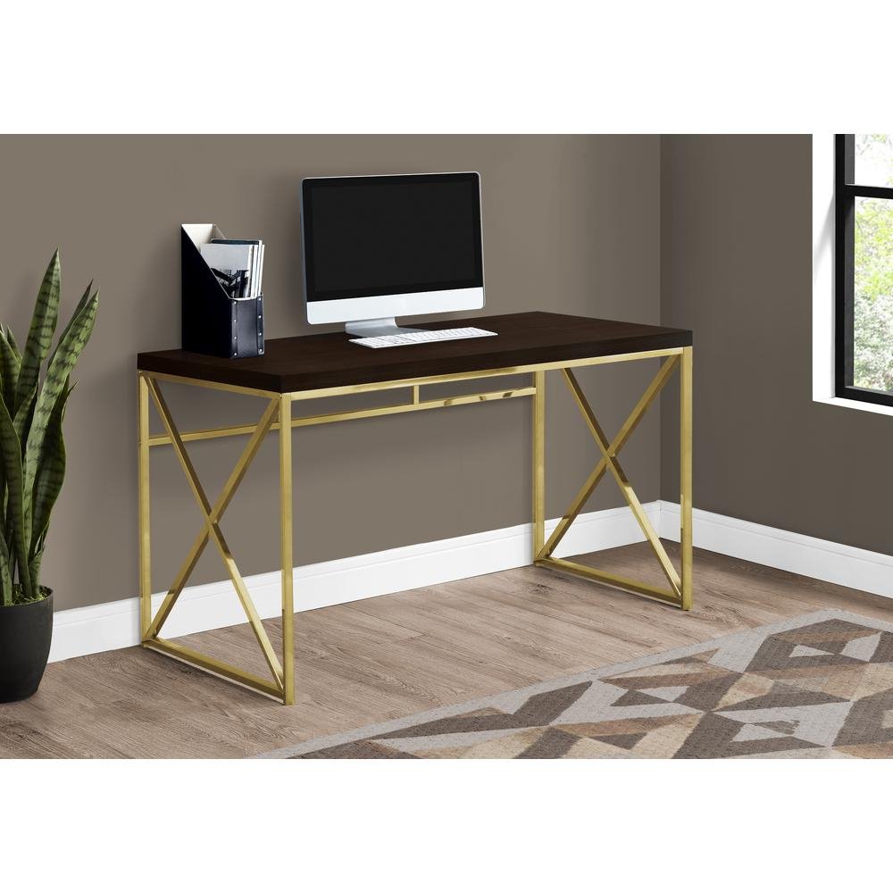Hawthorne Computer Desk 48&quot; Cappuccino &amp; Gold - Ethereal Company