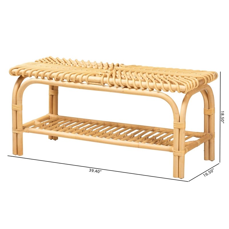 Himari Modern Bohemian Natural Brown Rattan Accent Bench by Bali &amp; Pari - Ethereal Company