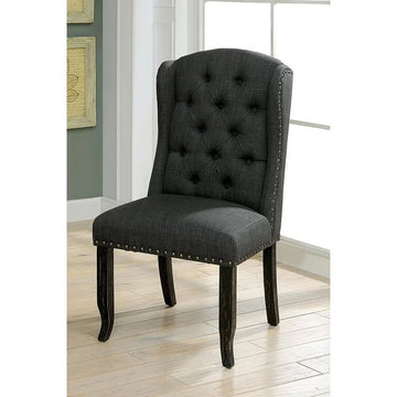 Jessica Tufted Wing Dining Chair - Charcoal Fabric - Ethereal Company