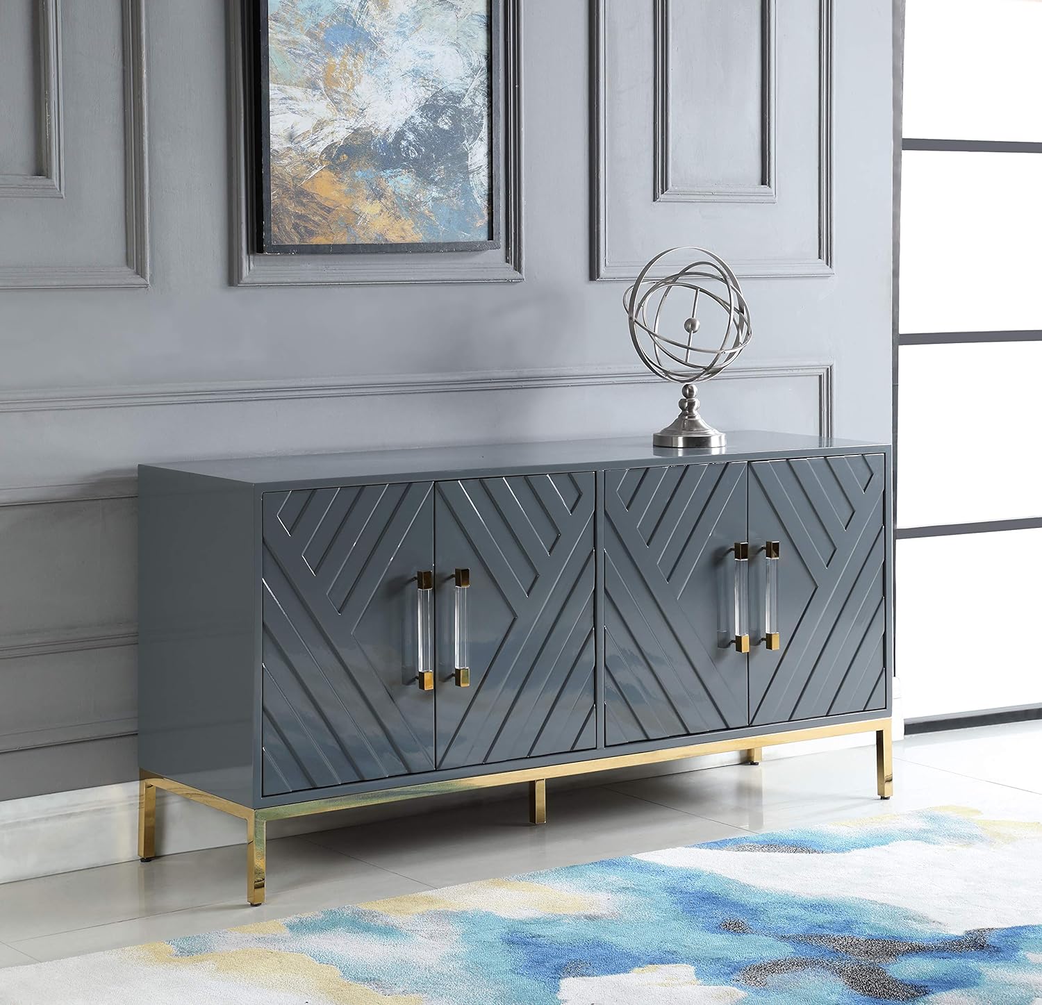 Junior 64&quot; Transitional Wood Sideboard in Gray/Gold Plated - Ethereal Company