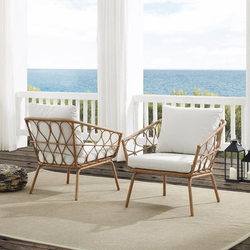 Juniper 2Pc Indoor/Outdoor Wicker Armchair Set Creme/Natural - 2 Armchairs - Ethereal Company