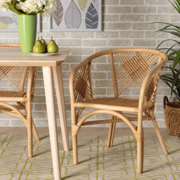 Kagama Modern Bohemian Natural Brown Rattan Dining Chair - Ethereal Company