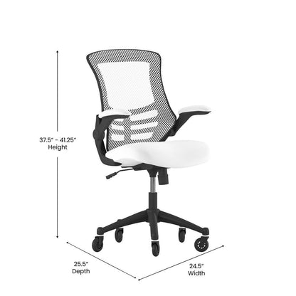 Kelista Mid-Back White Mesh Swivel Ergonomic Task Office Chair with Flip-Up Arms and Transparent Roller Wheels - Ethereal Company
