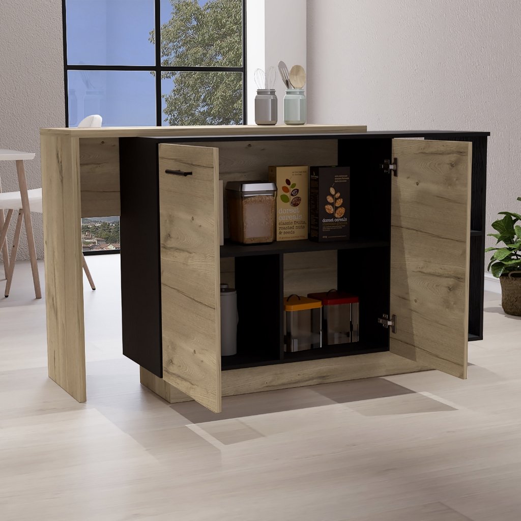 Kitchen Island Double Door Cabinets, Two External Shelves, Three Shelves - Ethereal Company