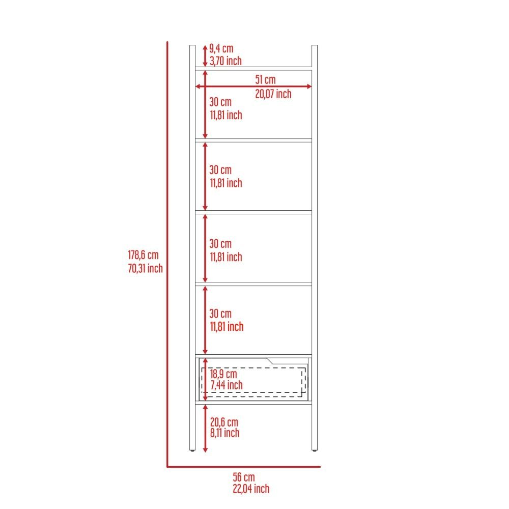 Kobe Ladder Bookcase, One Drawer, Five Open Shelves - Ethereal Company