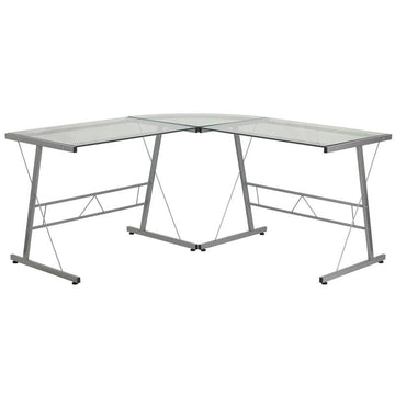 L-Shaped Computer Corner Desk 83.5&quot; - Clear Silver Powder Coated - Ethereal Company