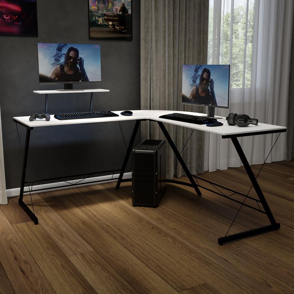 L-Shaped Computer Corner Desk - White/Black - Ethereal Company