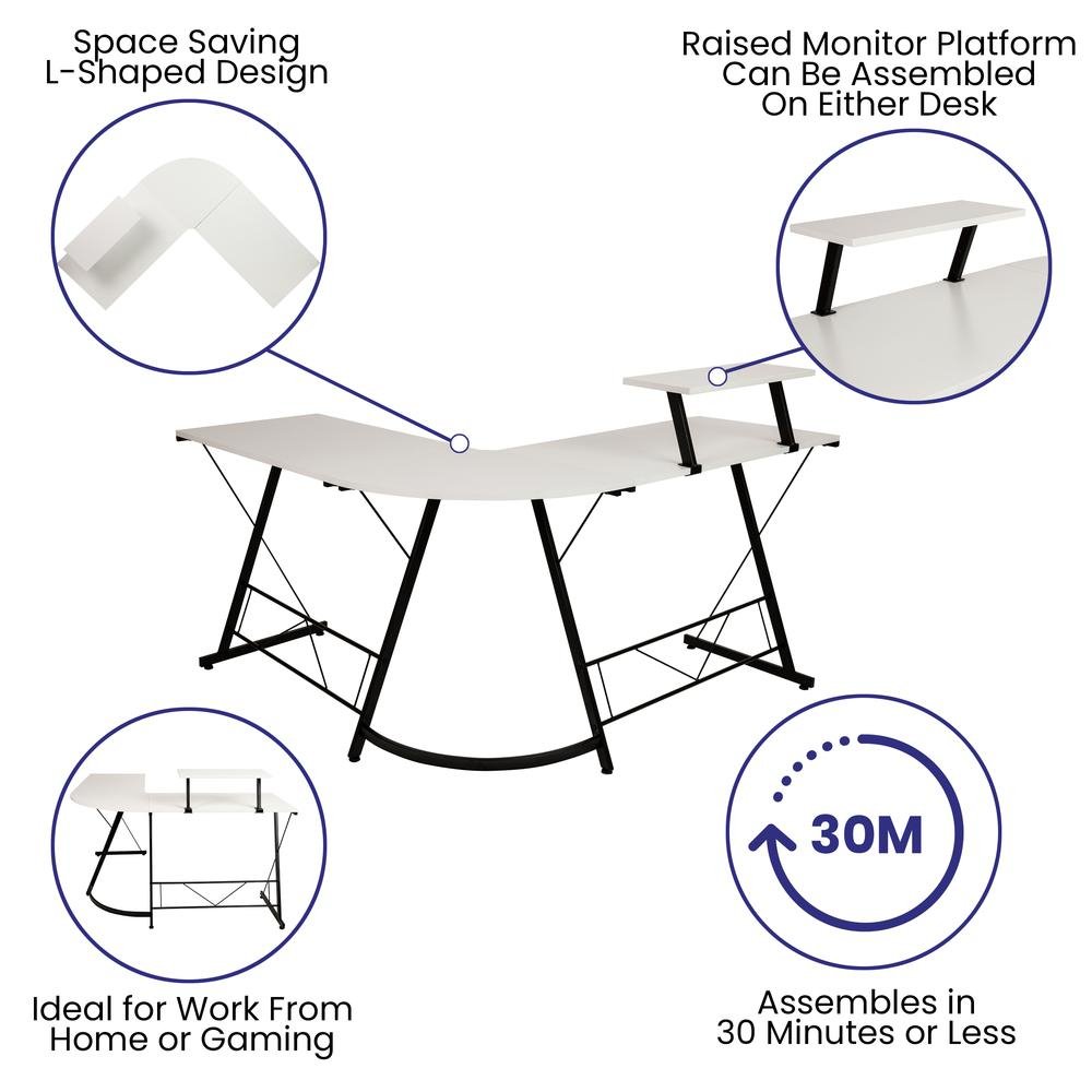 L-Shaped Computer Corner Desk - White/Black - Ethereal Company