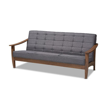 Larsen Mid-Century Modern Gray Fabric Upholstered Walnut Wood Sofa - Ethereal Company