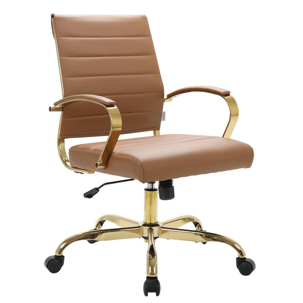 LeisureMod Benmar Home Leather Office Chair With Gold Frame BOG19BRL - Ethereal Company