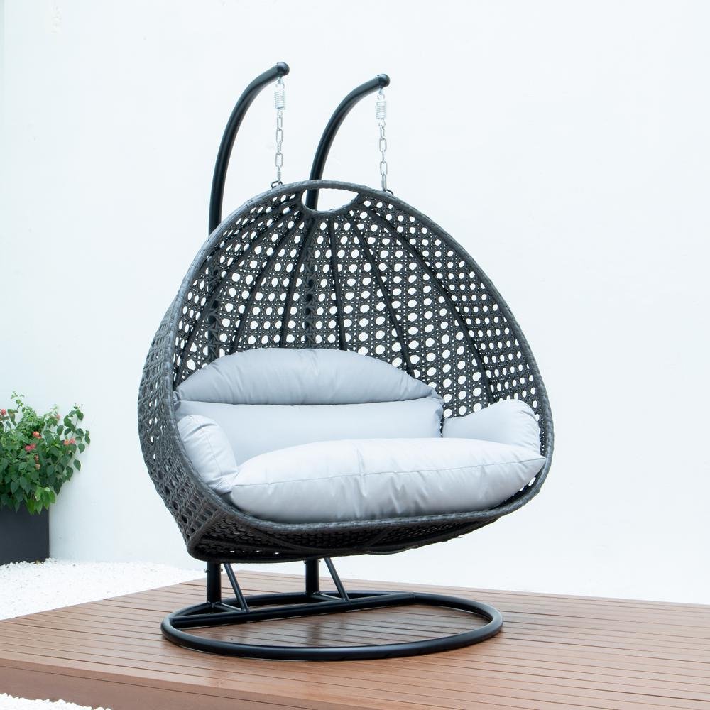 LeisureMod Charcoal Wicker Hanging 2 person Egg Swing Chair ESCCH-57LGR - Ethereal Company