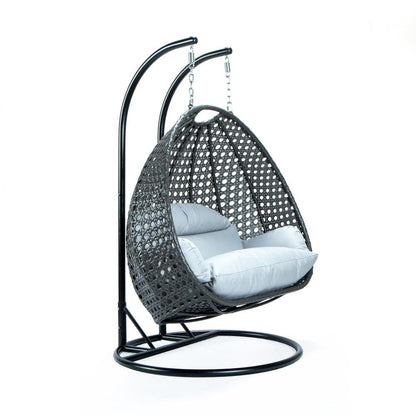 LeisureMod Charcoal Wicker Hanging 2 person Egg Swing Chair ESCCH-57LGR - Ethereal Company