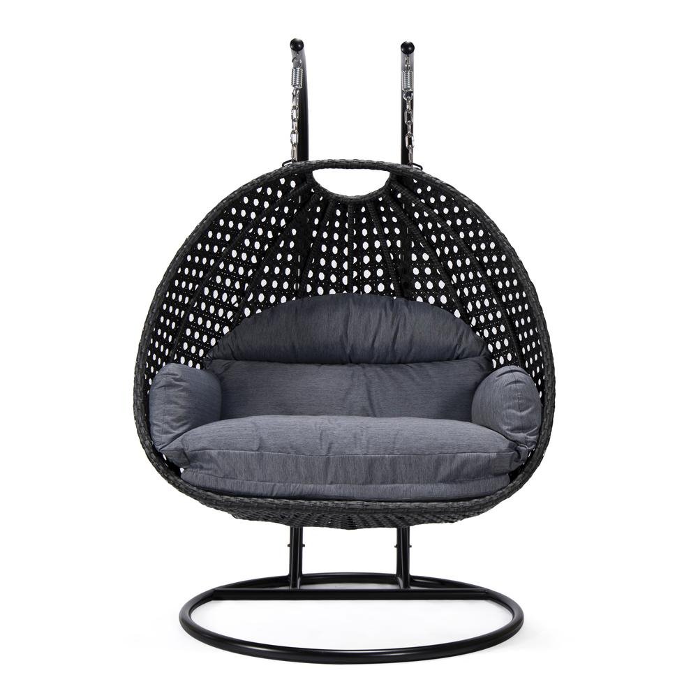 LeisureMod MendozaWicker Hanging 2 person Egg Swing Chair in Charcoal Blue - Ethereal Company