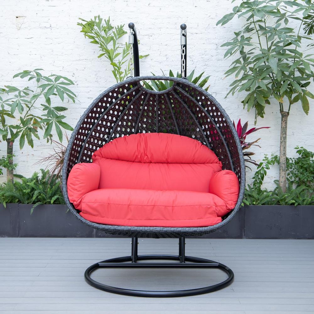 LeisureMod MendozaWicker Hanging 2 person Egg Swing Chair in Red - Ethereal Company