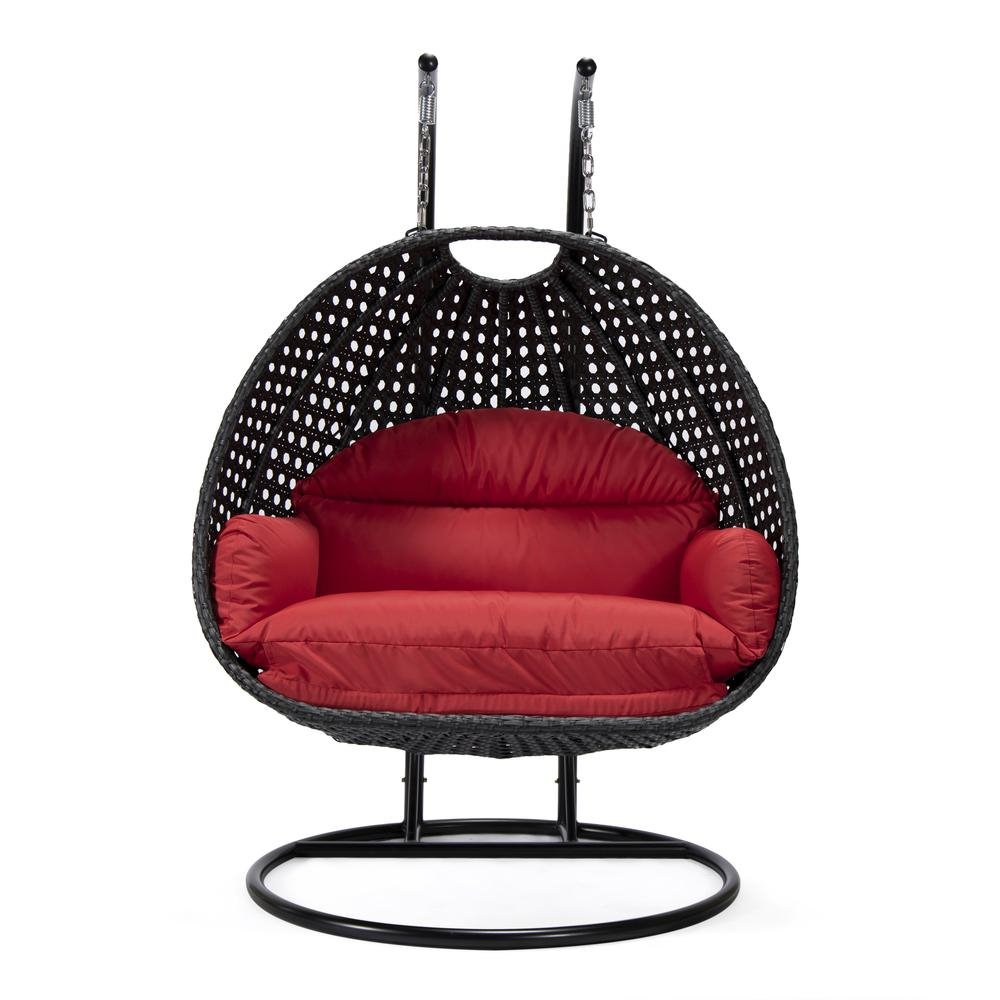LeisureMod MendozaWicker Hanging 2 person Egg Swing Chair in Red - Ethereal Company