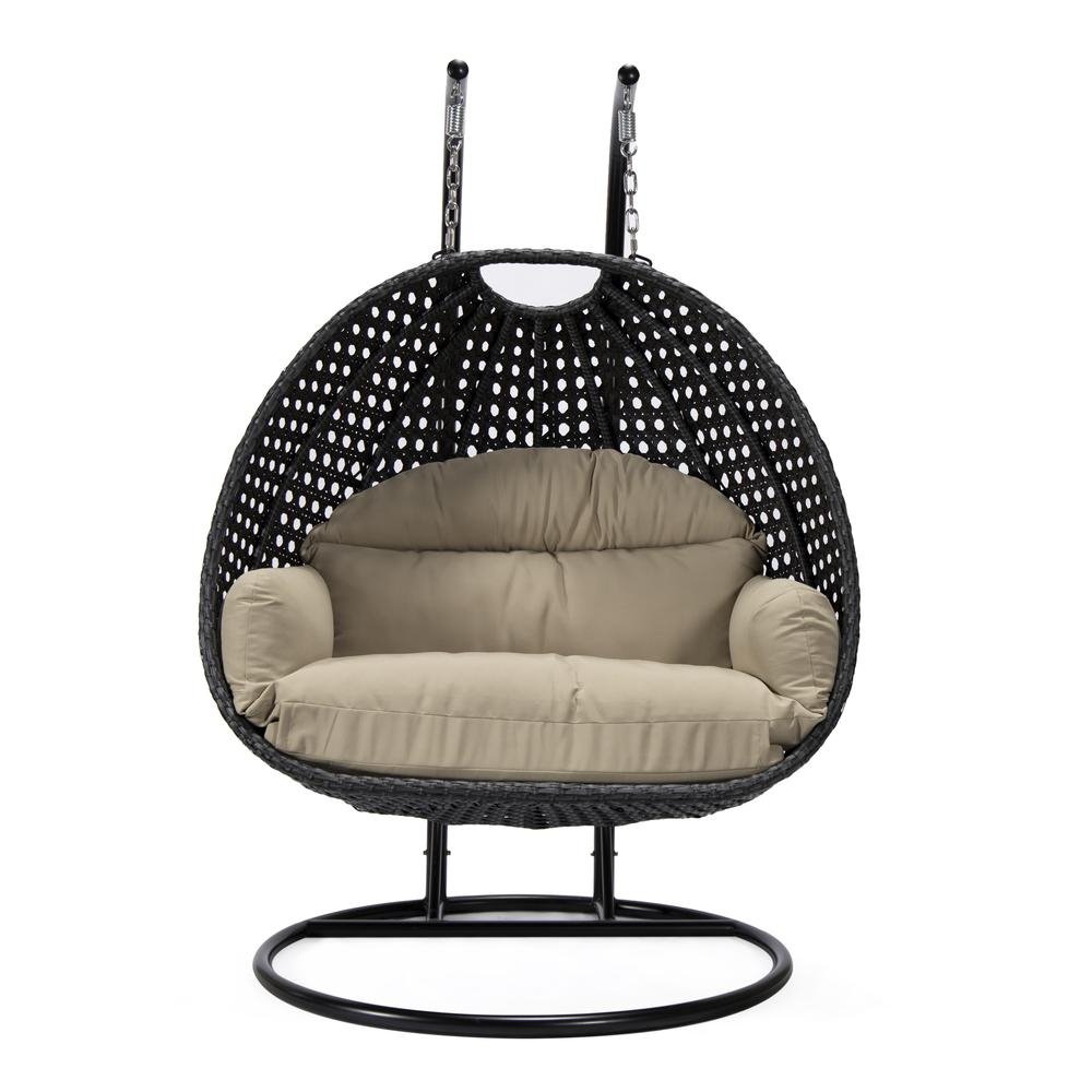 LeisureMod MendozaWicker Hanging 2 person Egg Swing Chair in Taupe - Ethereal Company