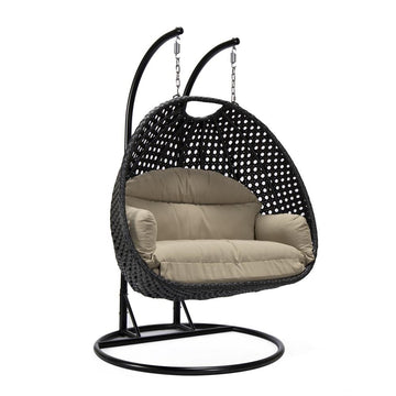 LeisureMod MendozaWicker Hanging 2 person Egg Swing Chair in Taupe - Ethereal Company