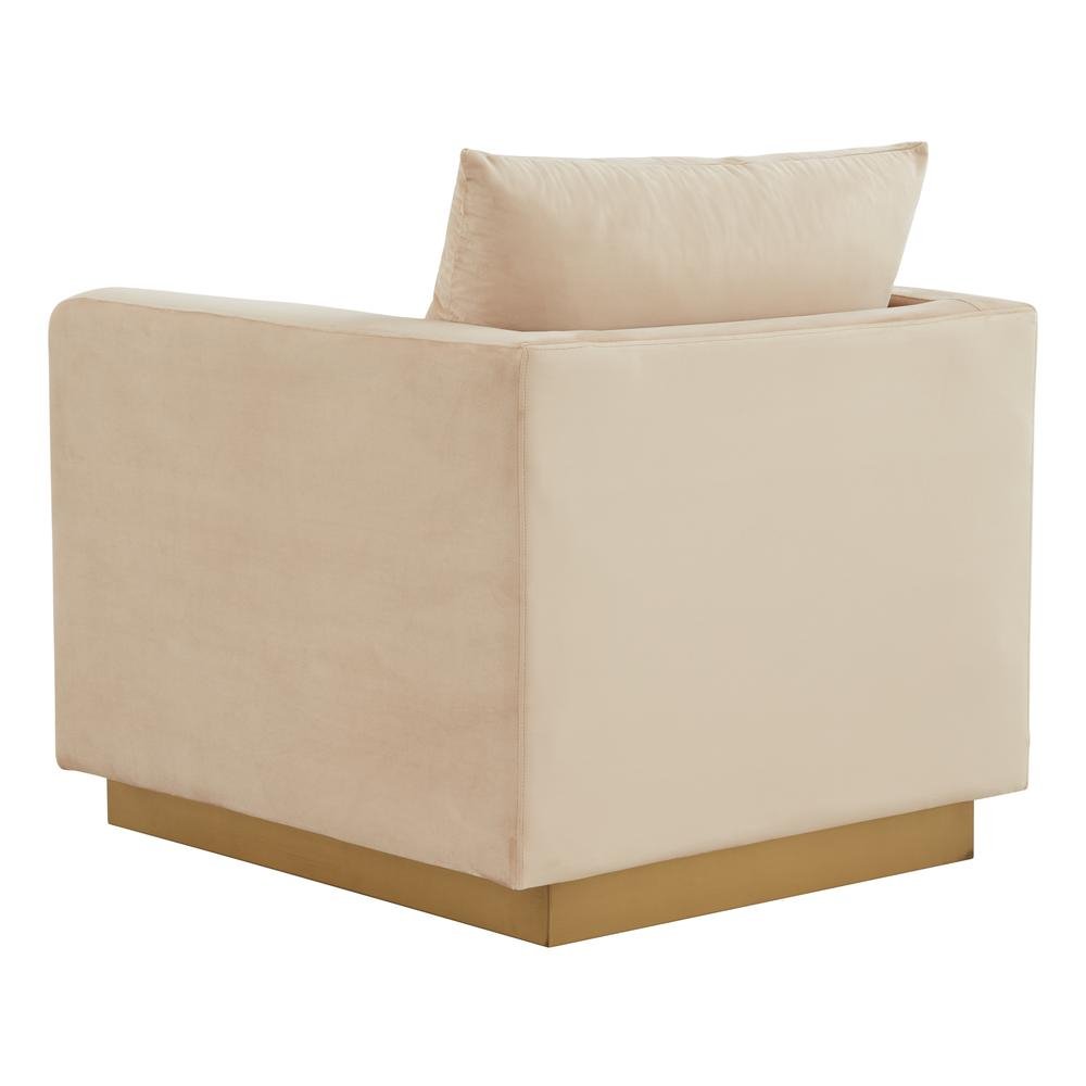 LeisureMod Nervo Velvet Accent Armchair With Gold Frame, Beige - Ethereal Company