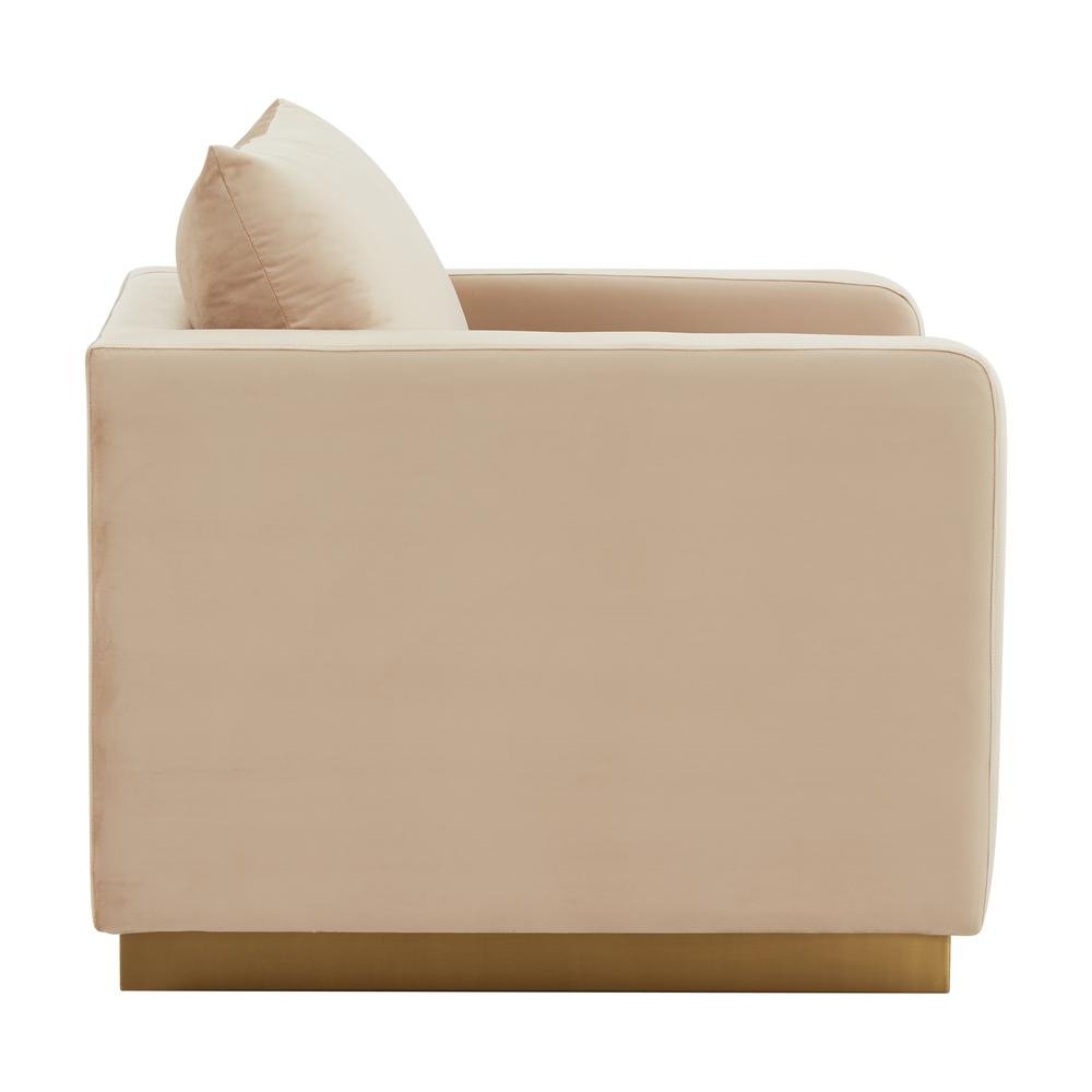 LeisureMod Nervo Velvet Accent Armchair With Gold Frame, Beige - Ethereal Company