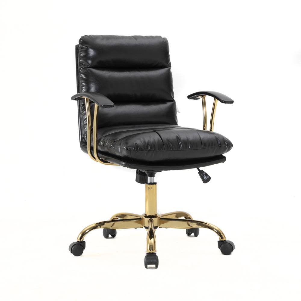 LeisureMod Regina Modern Padded Leather Adjustable Executive Office Chair with Tilt &amp; 360 Degree Swivel in Black - Ethereal Company