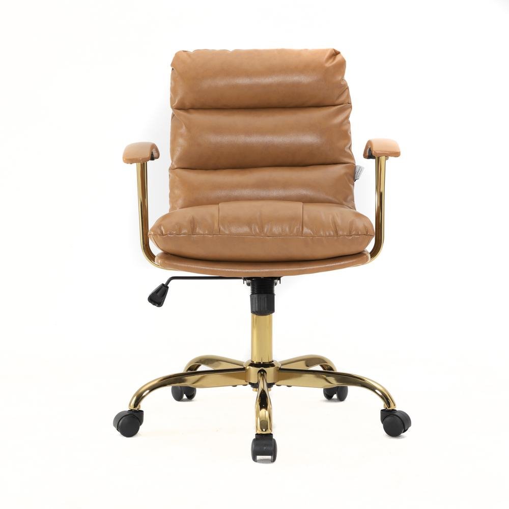 LeisureMod Regina Modern Padded Leather Adjustable Executive Office Chair with Tilt &amp; 360 Degree Swivel in Saddle Brown - Ethereal Company