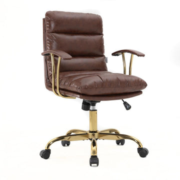 LeisureMod Regina Modern Padded Leather Adjustable Executive Office Chair with Tilt &amp; 360 Degree Swivel in Walnut Brown - Ethereal Company